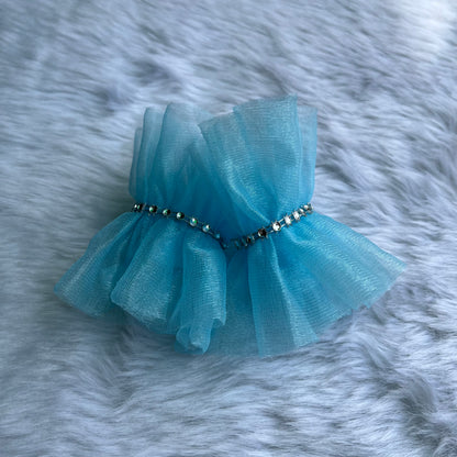 Sky Blue Ruffled Bracelet Cuffs | Net gloves for girls