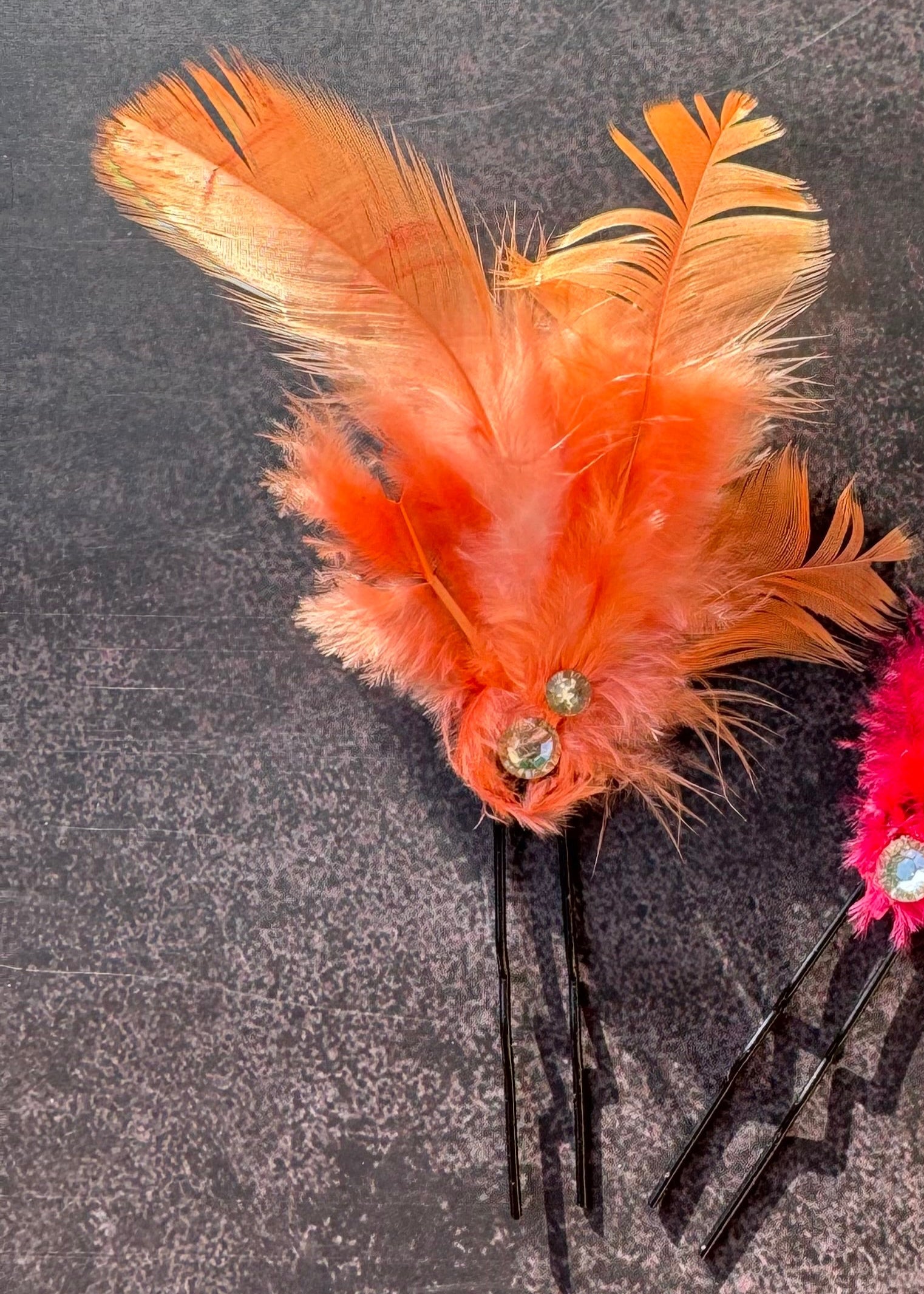 Orange Feathered Elegance Bobby Pins