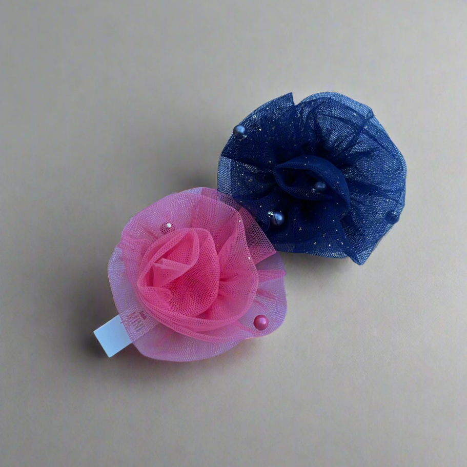 Pink & Navy Blue Bloom Snap Clips – Set of 2