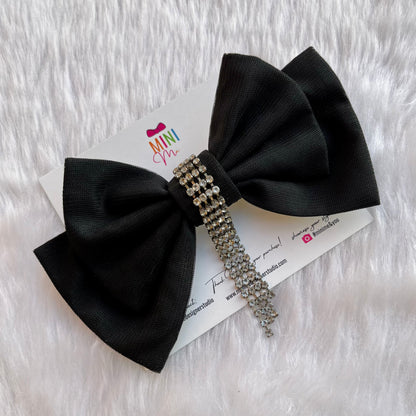 Midnight Jewel Silk Black Bow Hair Clip for Party Look