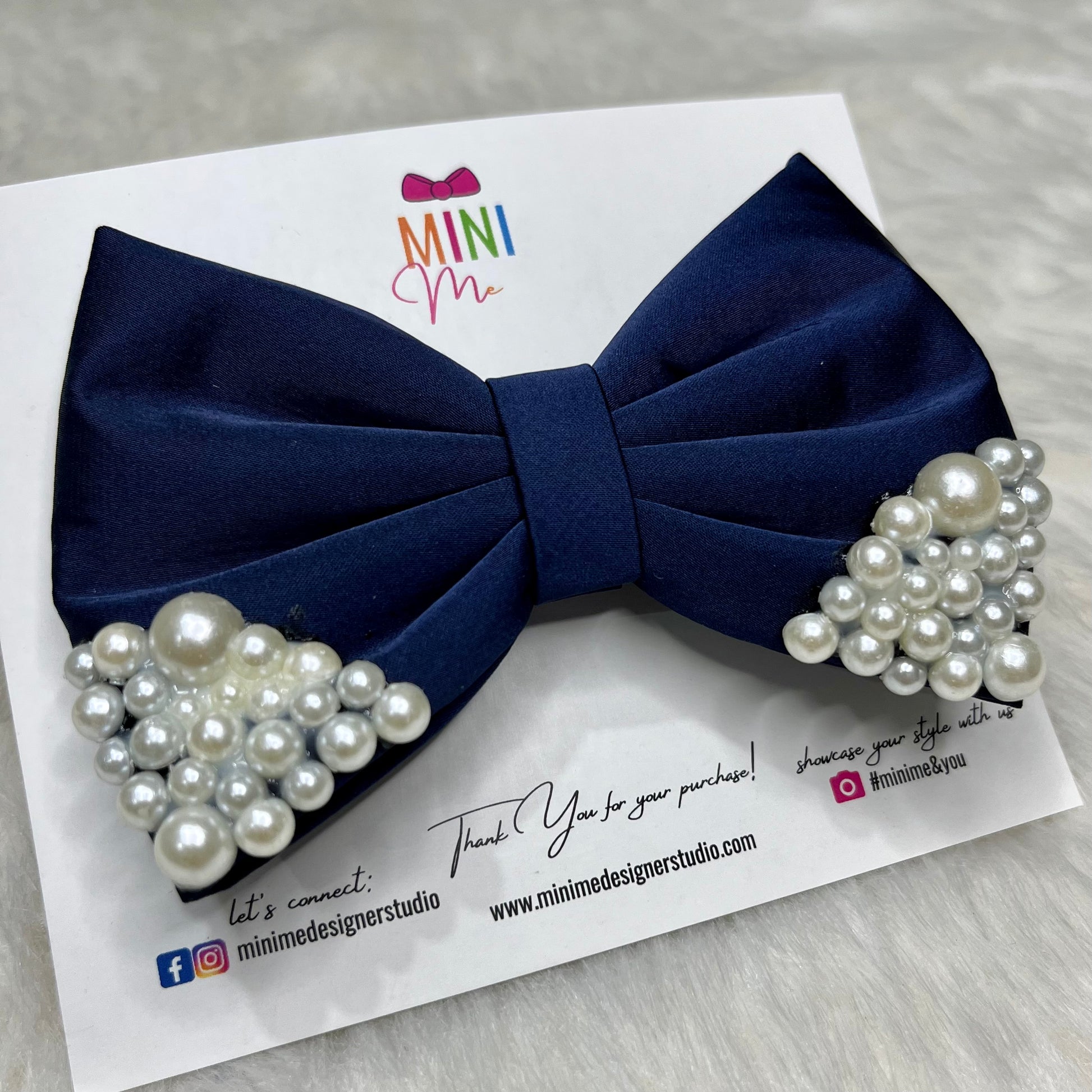 Navy blue pearl hair bow clip | Designer Hair Clip