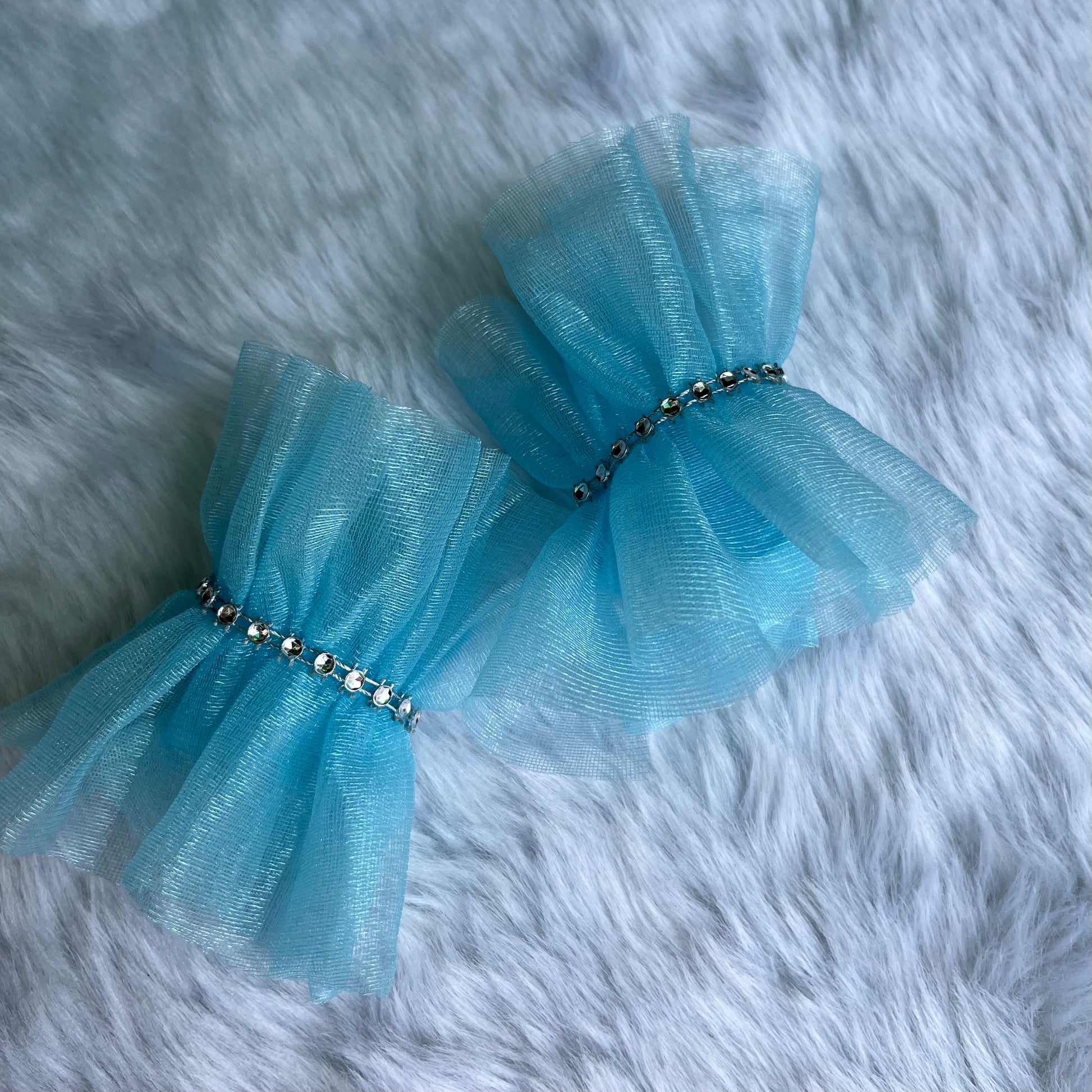 Sky Blue Ruffled Bracelet Cuffs | Net gloves for girls