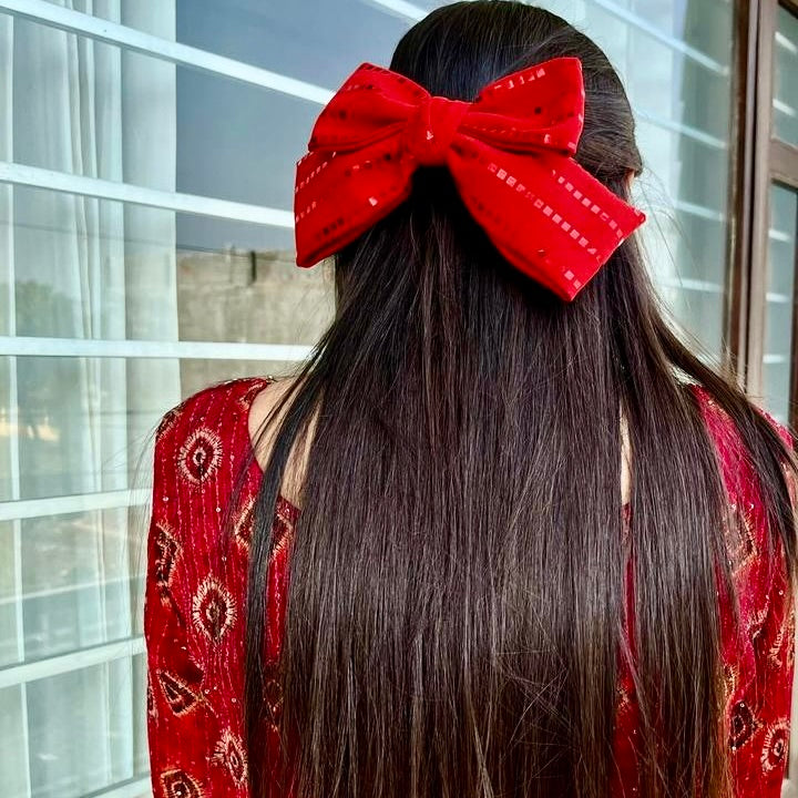 Red Knotted Hair Bow Clip | Women Designer Hair Bow