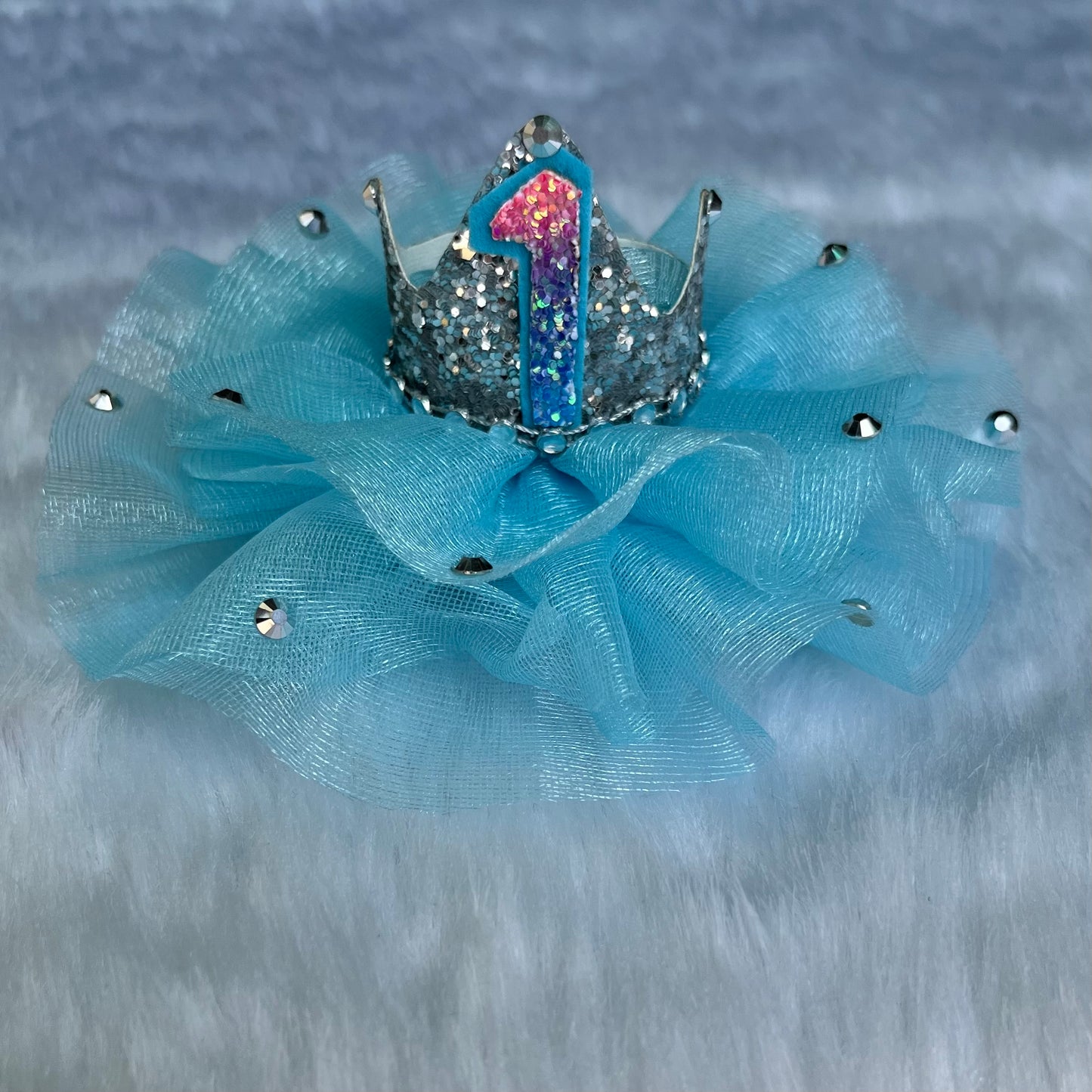 Custom Age Number Sky Blue Birthday Crown Fascinator Hair Clip