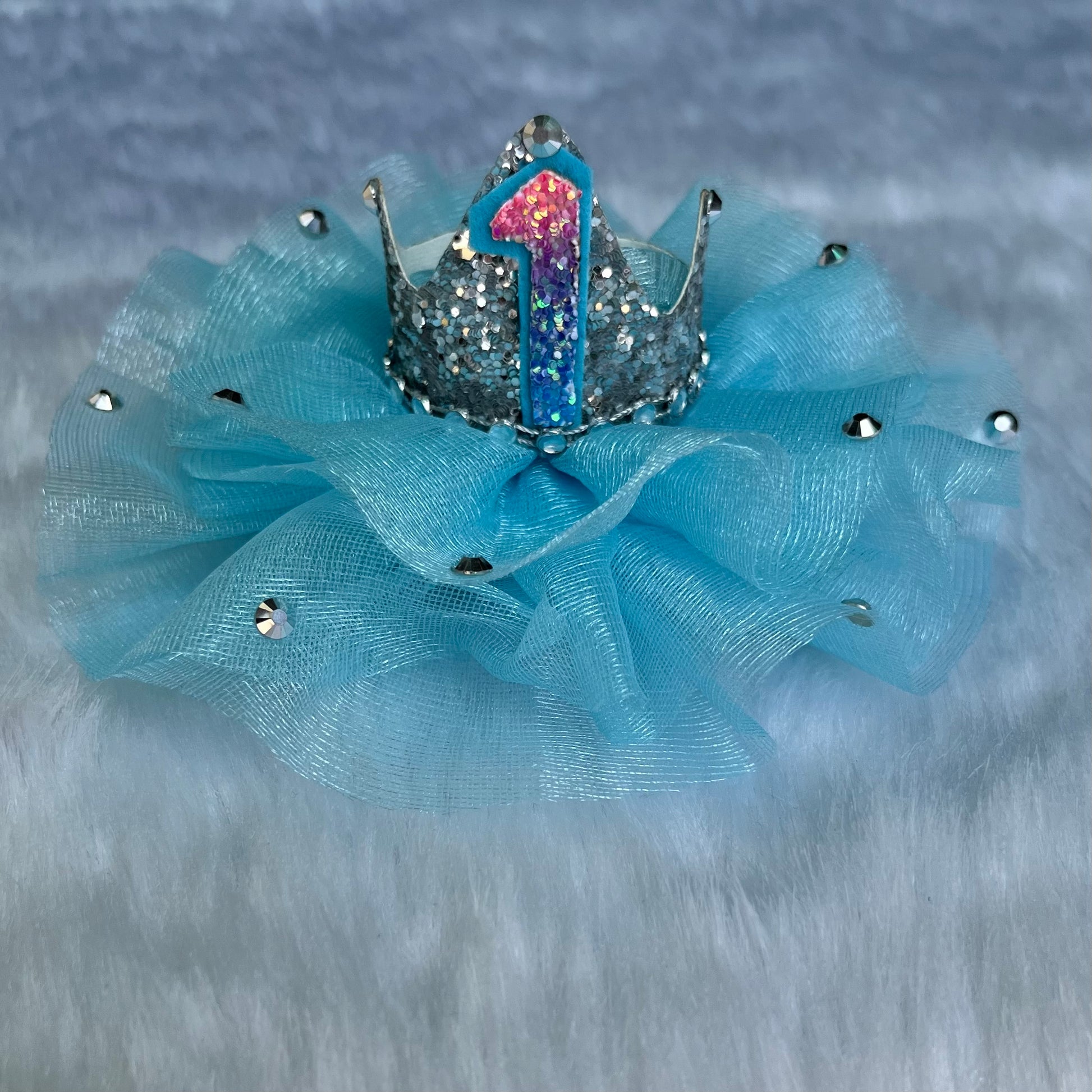 Custom Age Number Sky Blue Birthday Crown Fascinator Hair Clip