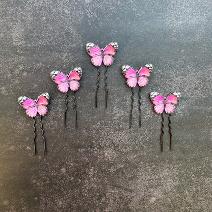 Pink Butterfly Hair U Pins | Engagement Hair Style Accessory