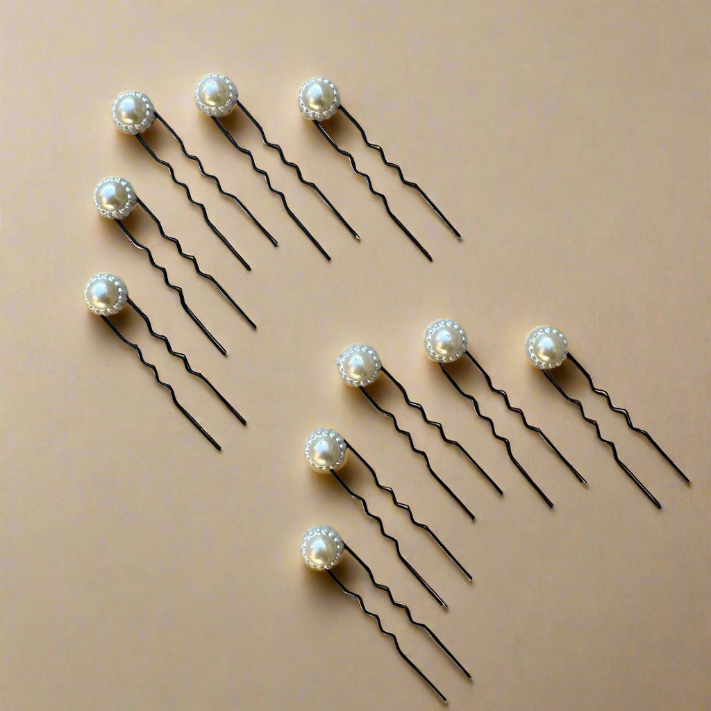 White Pearl Bobby Hair Pins - Set of 10