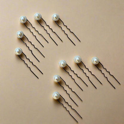 White Pearl Bobby Hair Pins - Set of 10