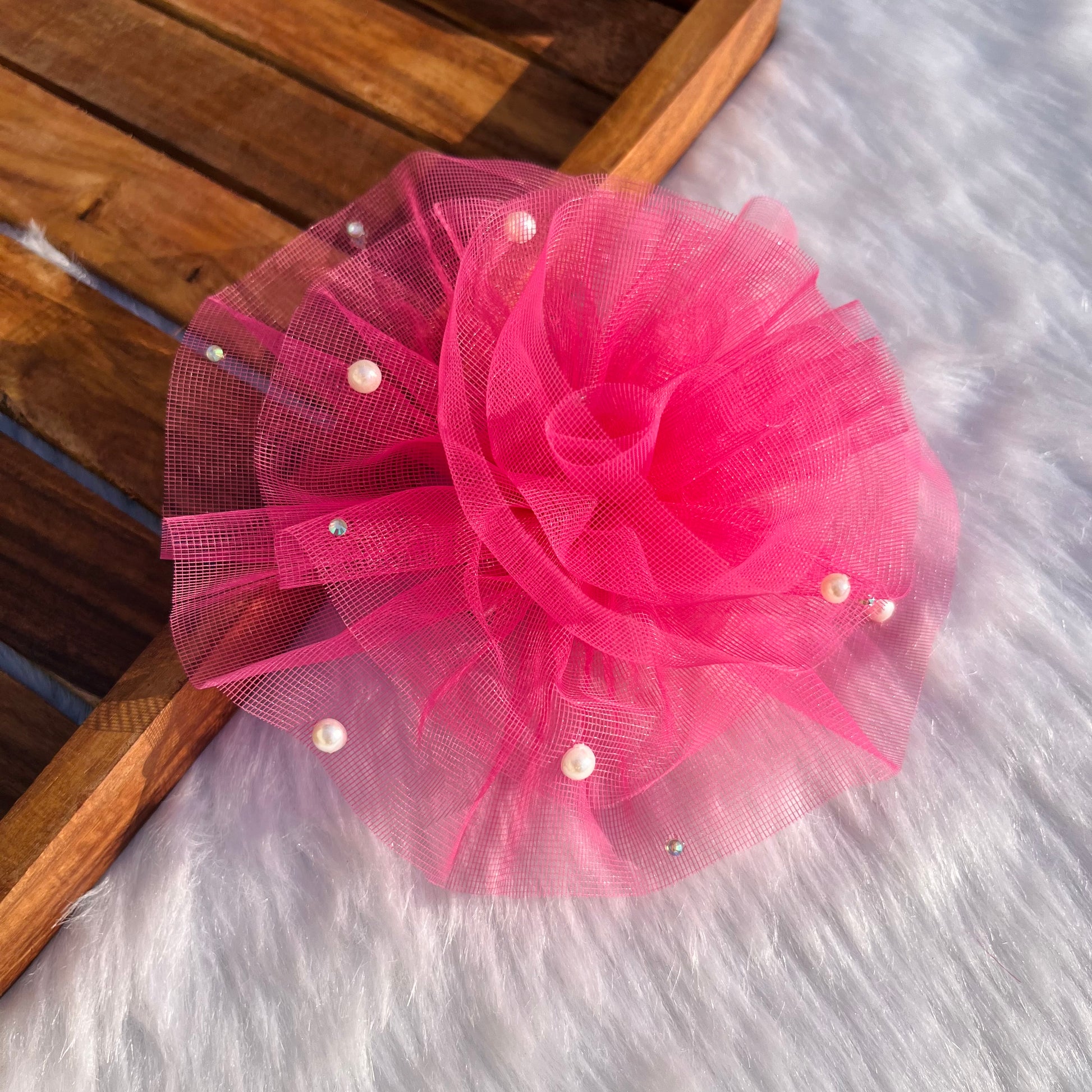 Pink Pearls Ruffled Fascinator Baby Girl Headband