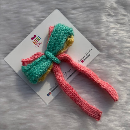 Multicolor Knitted Long tail Bow Hair Clip