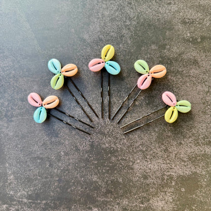 Pastel Cowrie Shell Flower Bobby Pins for Women