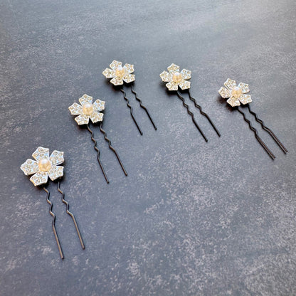 Mini Silver Flower Hair Bobby Pin | Bridal Hair Style