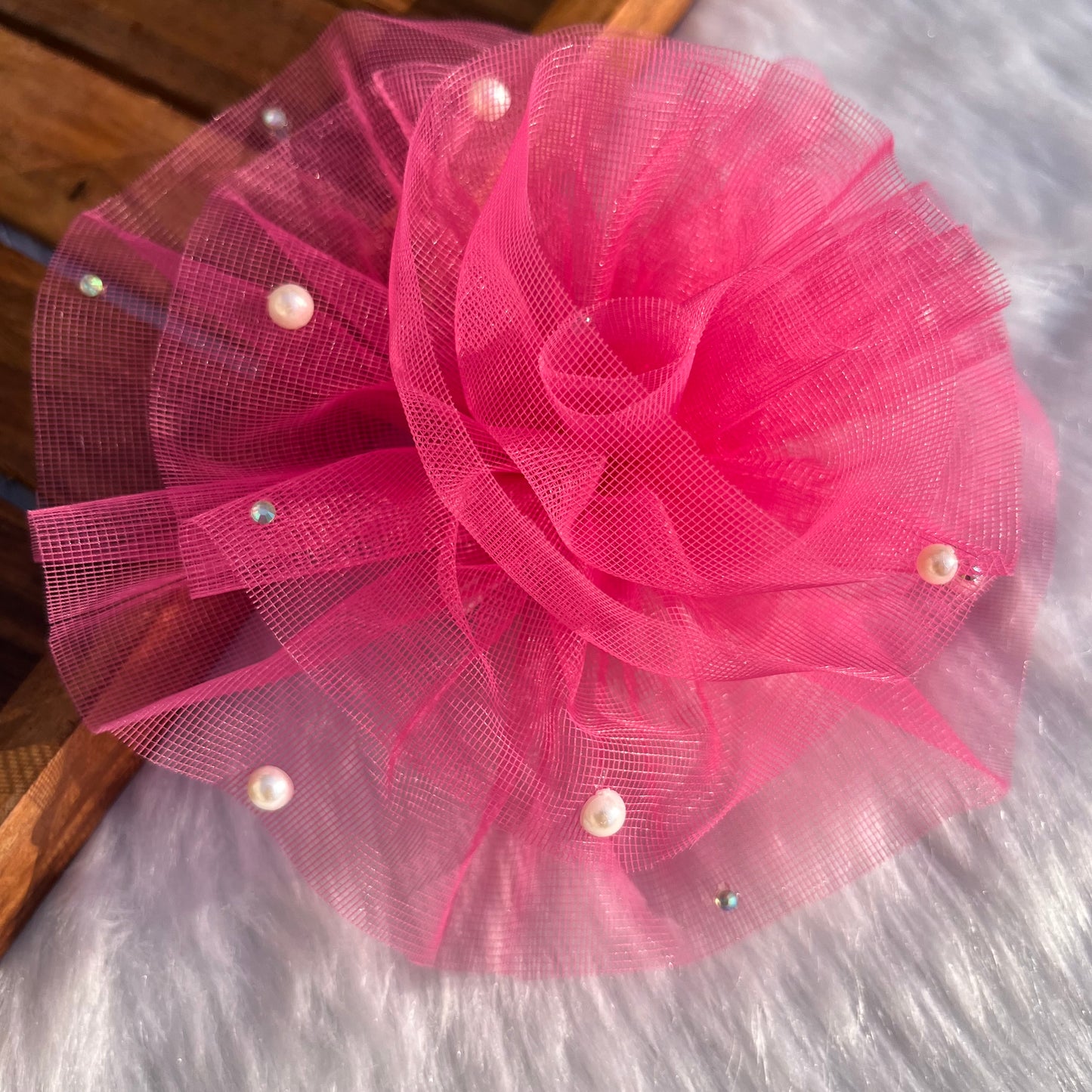 Pink Pearls Ruffled Flower Fascinator