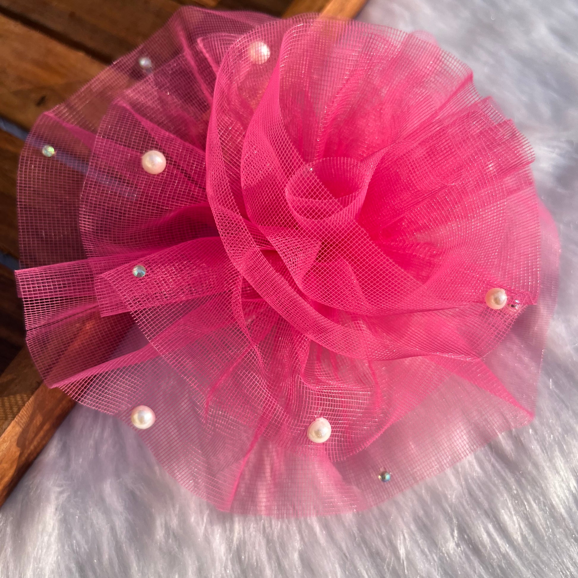 Pink Pearls Ruffled Flower Fascinator