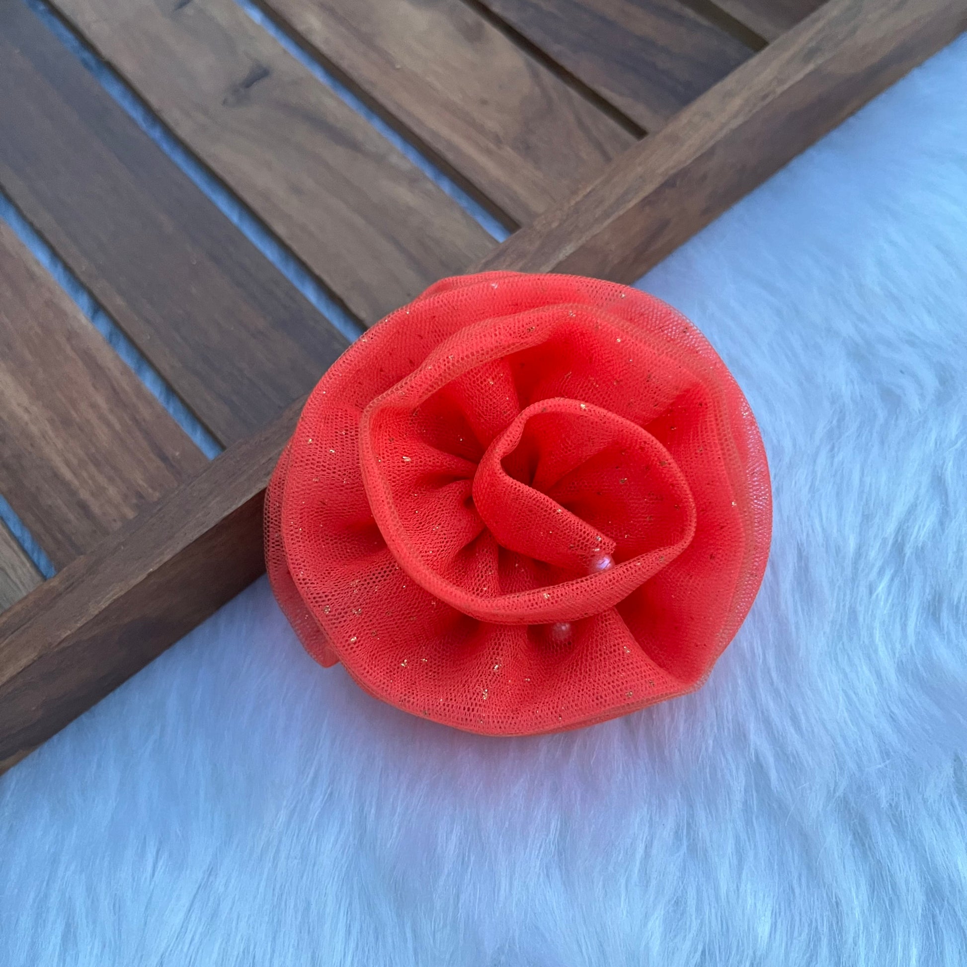 Coral Bloom Hair Clip with Glitter Accents