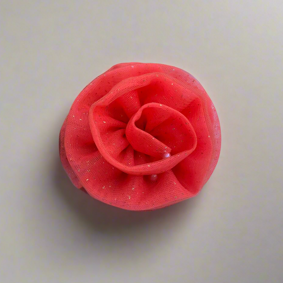 Coral Bloom Flower Baby Headband with Glitter Accents