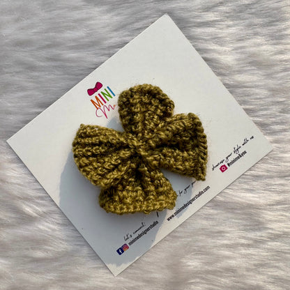 Olive Knitted Pigtail Bow Hair Clip