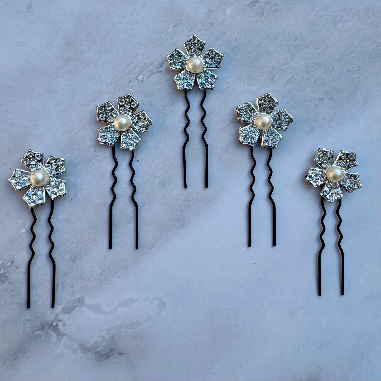 Mini Silver Flower Hair Pins