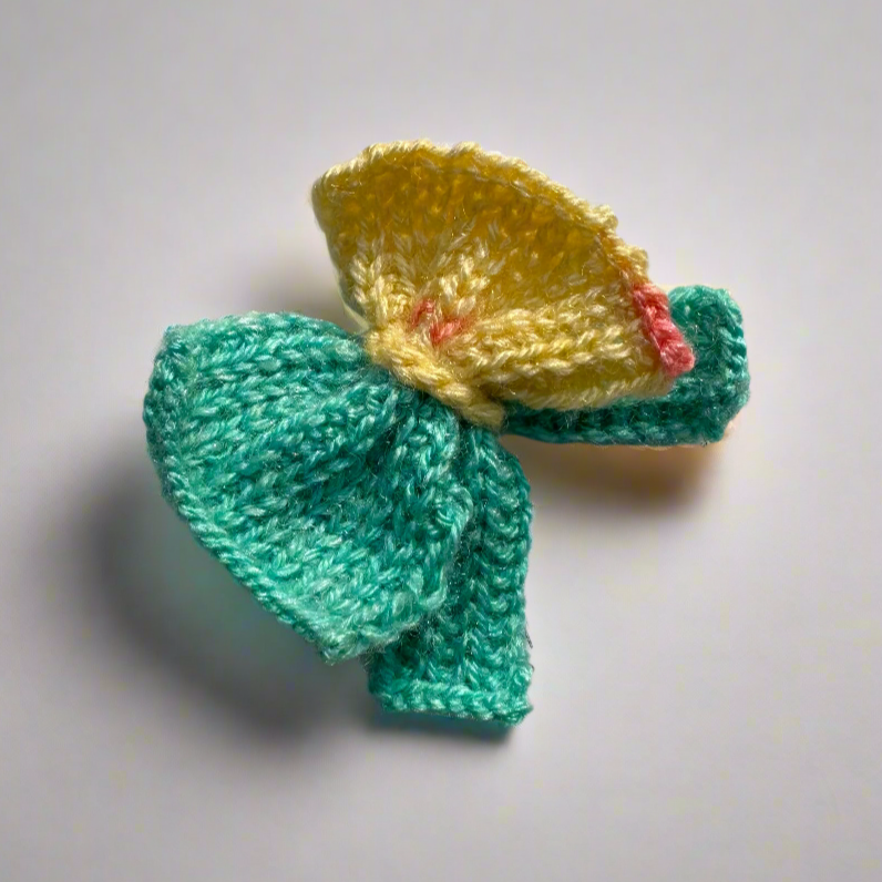 Yellow & Light Teal Knitted Pigtail Bow Hair Clip