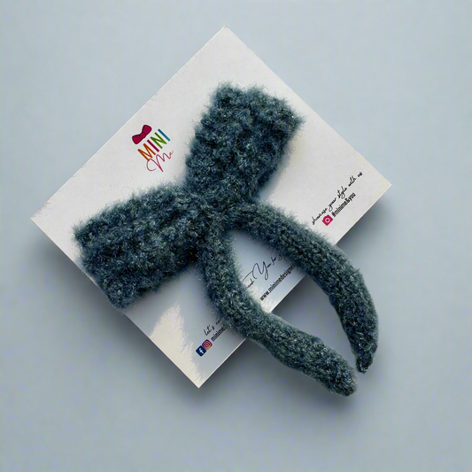 Gray Knitted Tail Bow Hair Clip