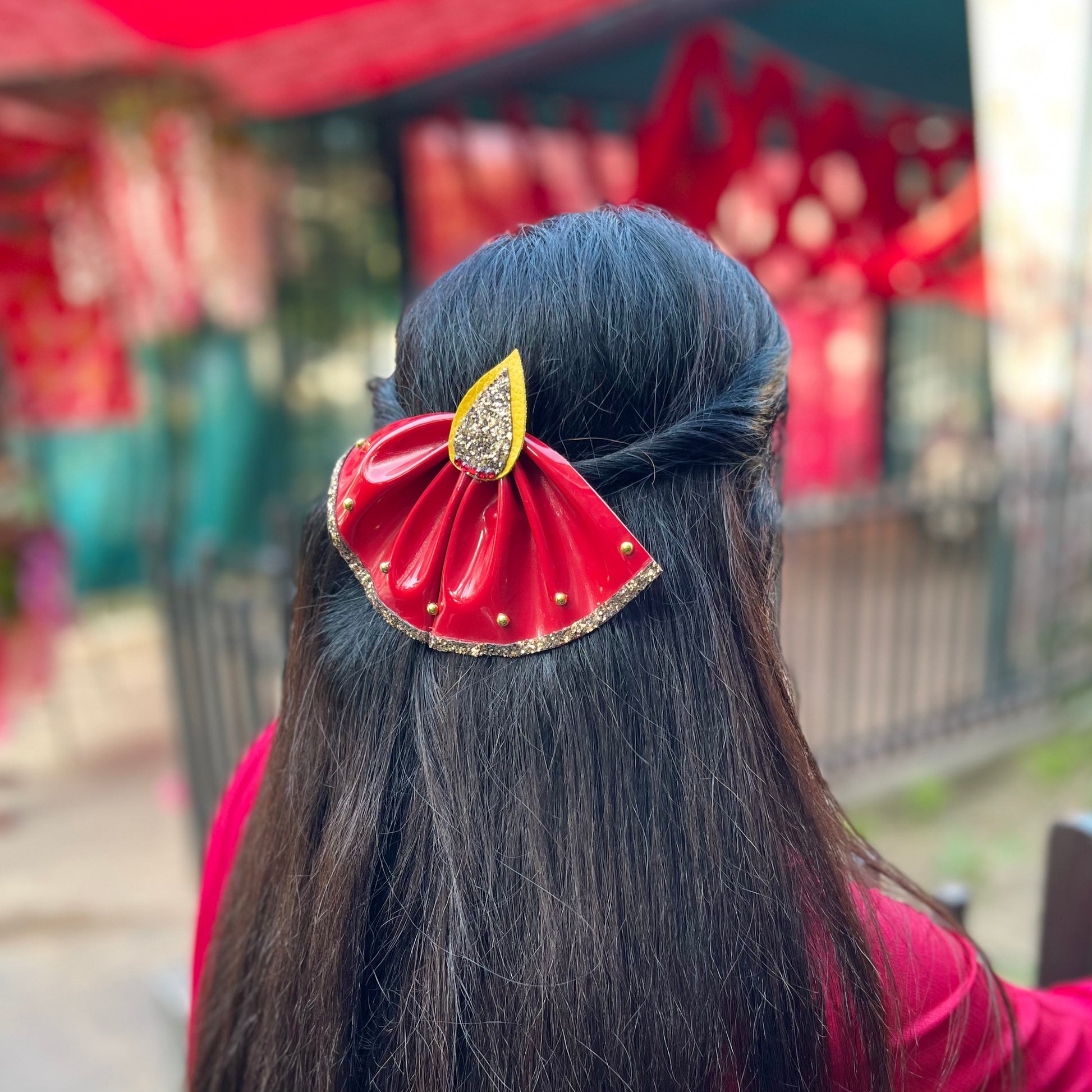 Diwali Red Diya Hair Clip | Festive Designer Hair Clips