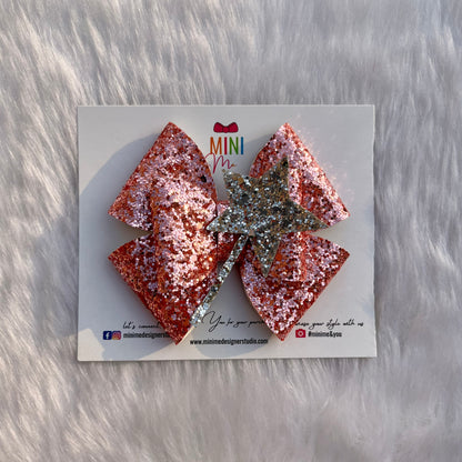 Blush Pink Magic Wand Glitter Bow | Christmas Bow Hair Clip
