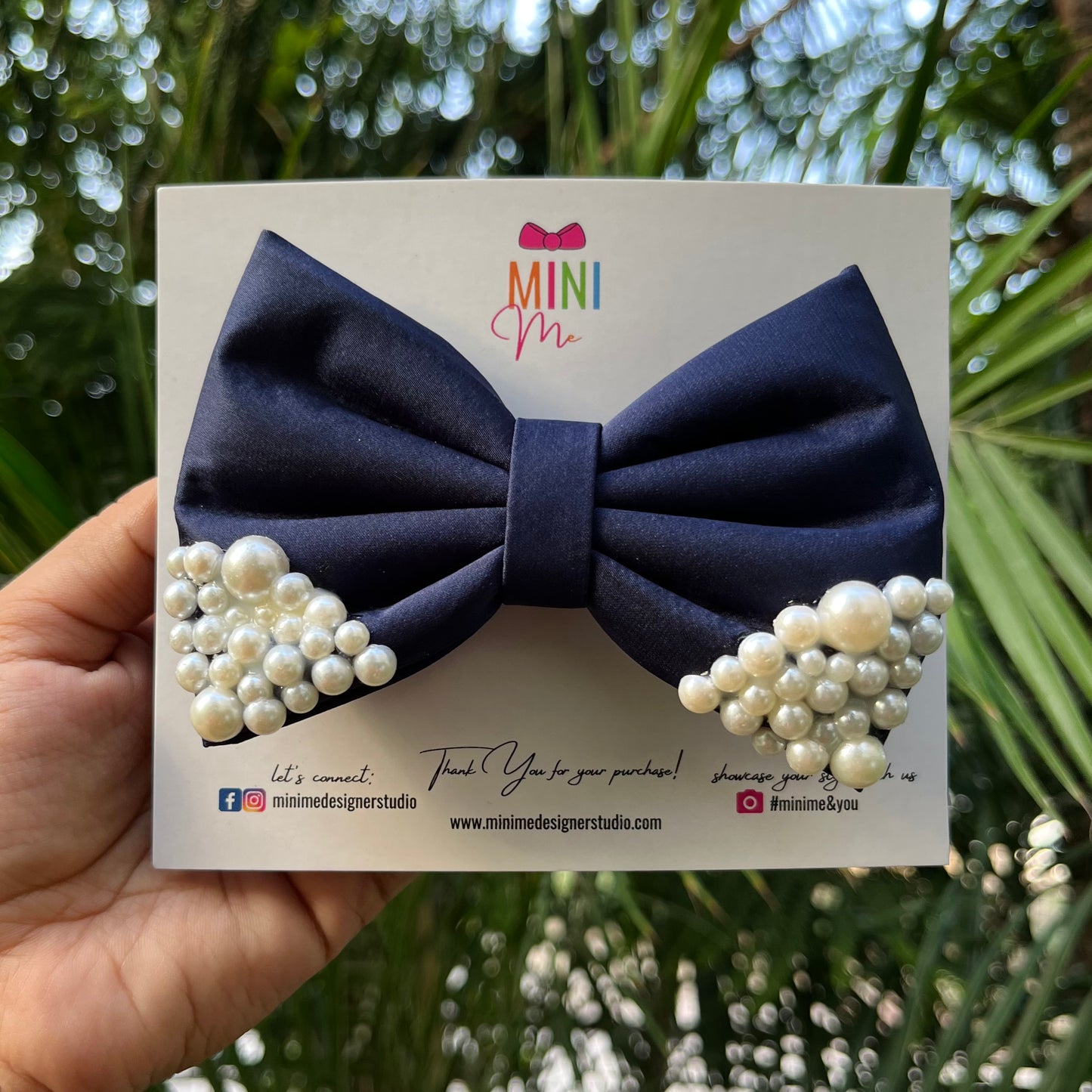 Navy blue pearl hair bow clip | Luxury hair accessories