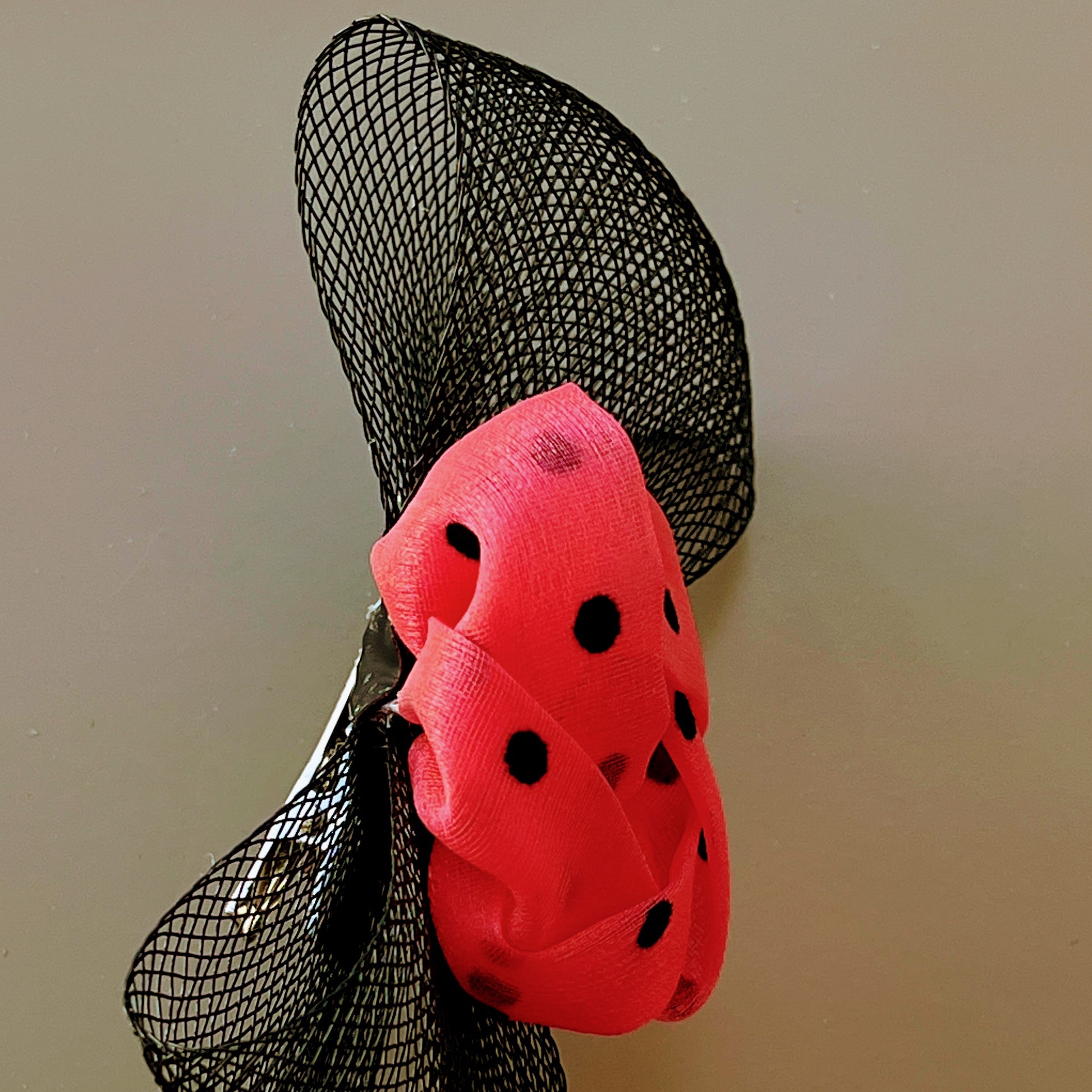 Red and Black Polka Dot Fascinator Black Bow Hair Clip