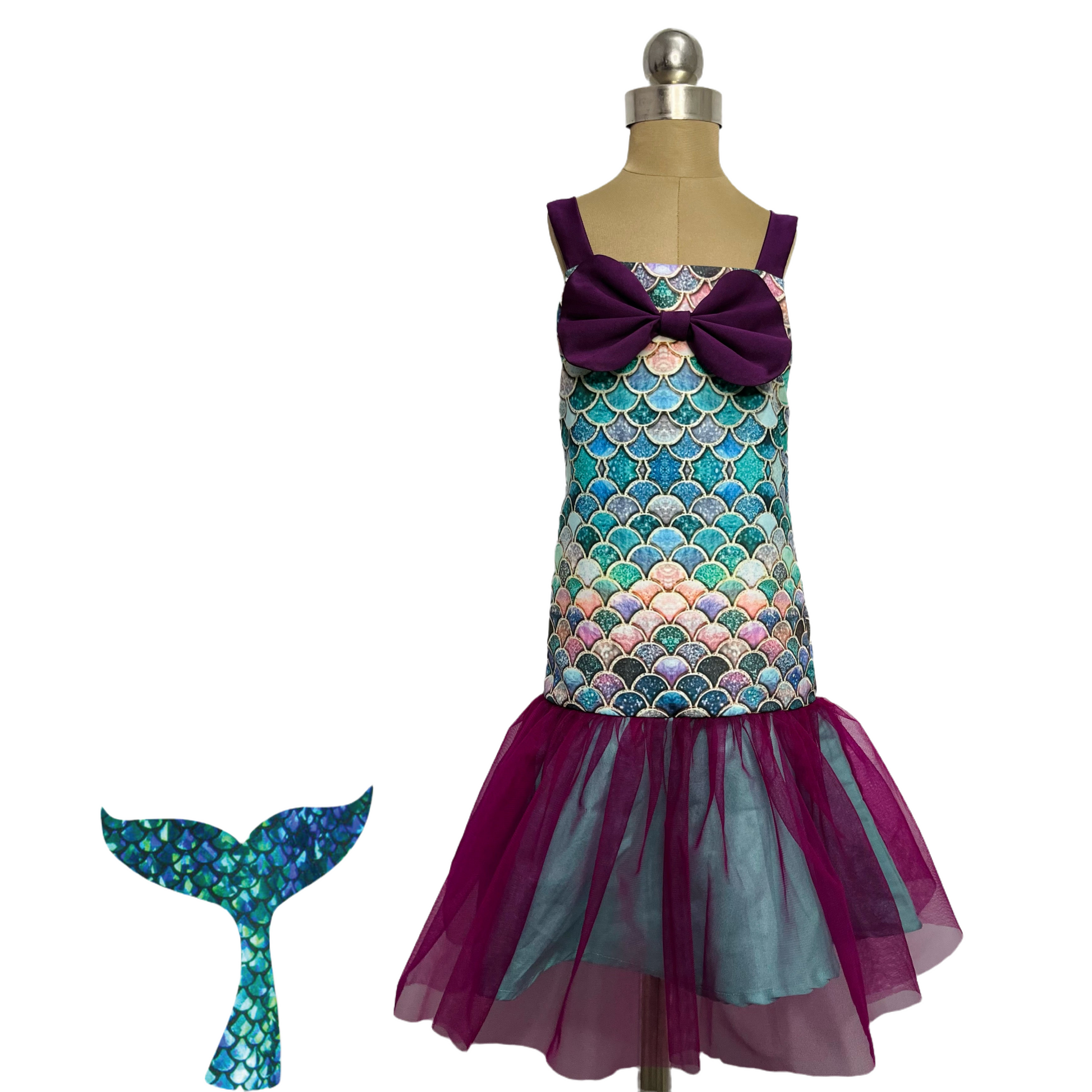 Mermaid Theme Purple Wine Dress with a Big Bow for Birthday Girls