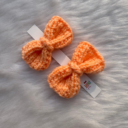 Peach Knitted Bow Hair Clip Set