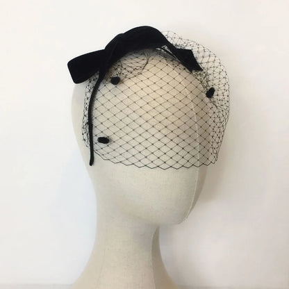 Black Birdcage Veil With Bow | Women designer hair accessories