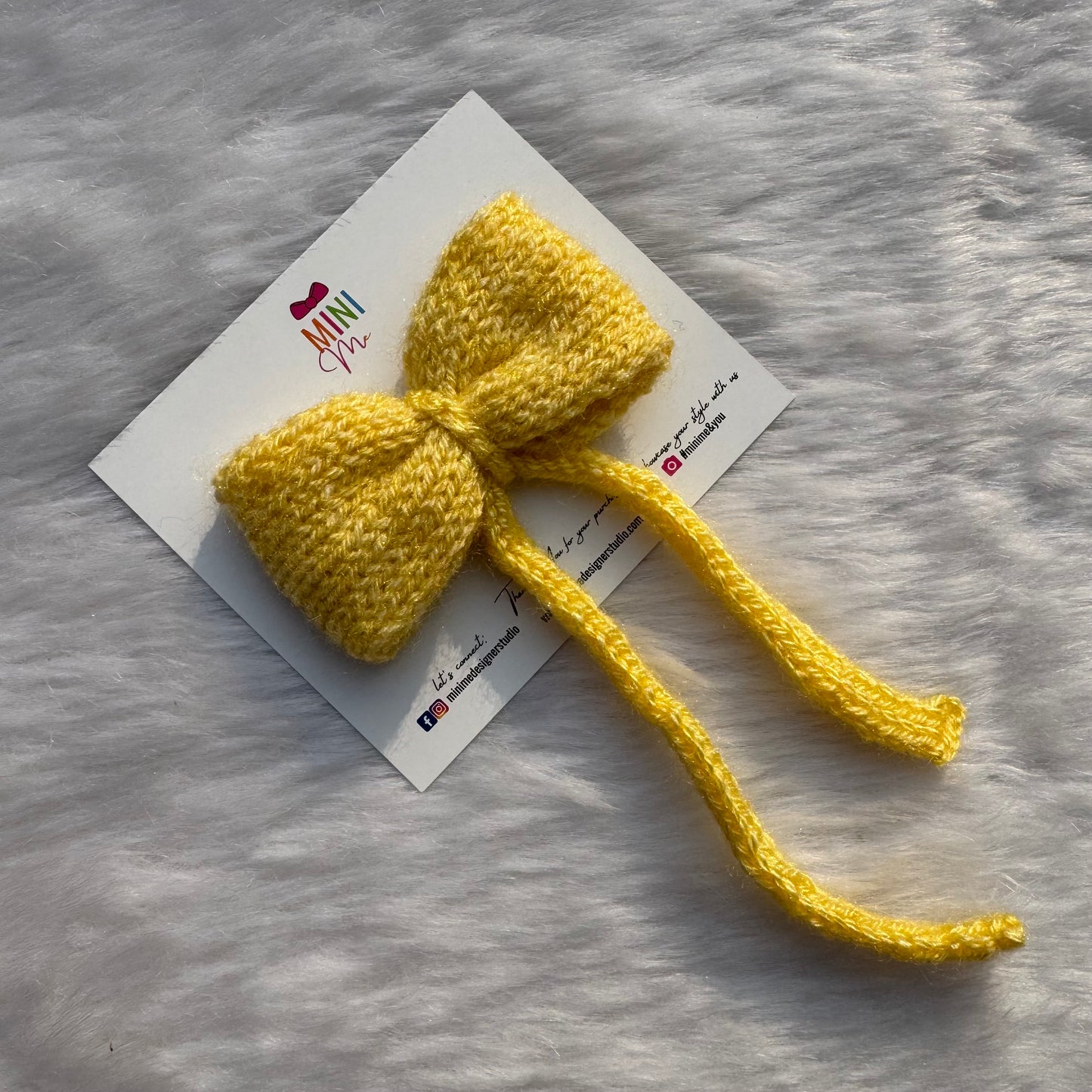 Knitted Yellow Long Tail Bow Hair Clip