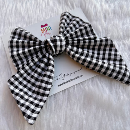 Black and White Checkered Pigtail Hair Bow Baby Girl Headband