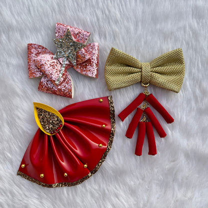 Festive Hair Clip Set of 3 | Diwali Gift | Diya | Firecracker | Sparkle and Shine