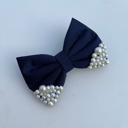 Navy blue pearl hair bow clip | Couture Hair Fashion