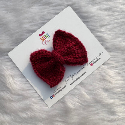 Wine Knitted Bow Hair Clip