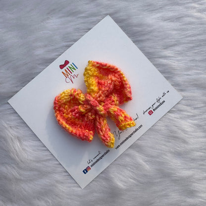 Multicolor Red Yellow Knitted Bow Hair Clip