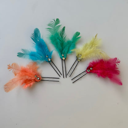 Feather Luxe Bobby Pins - Yellow, Blue, Orange, Pink, Turquoise