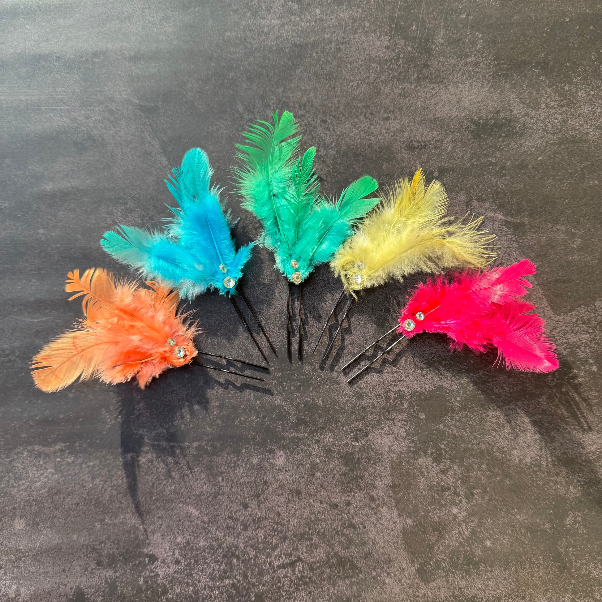 Feather Luxe Hair Pins - Yellow, Blue, Orange, Pink, Turquoise