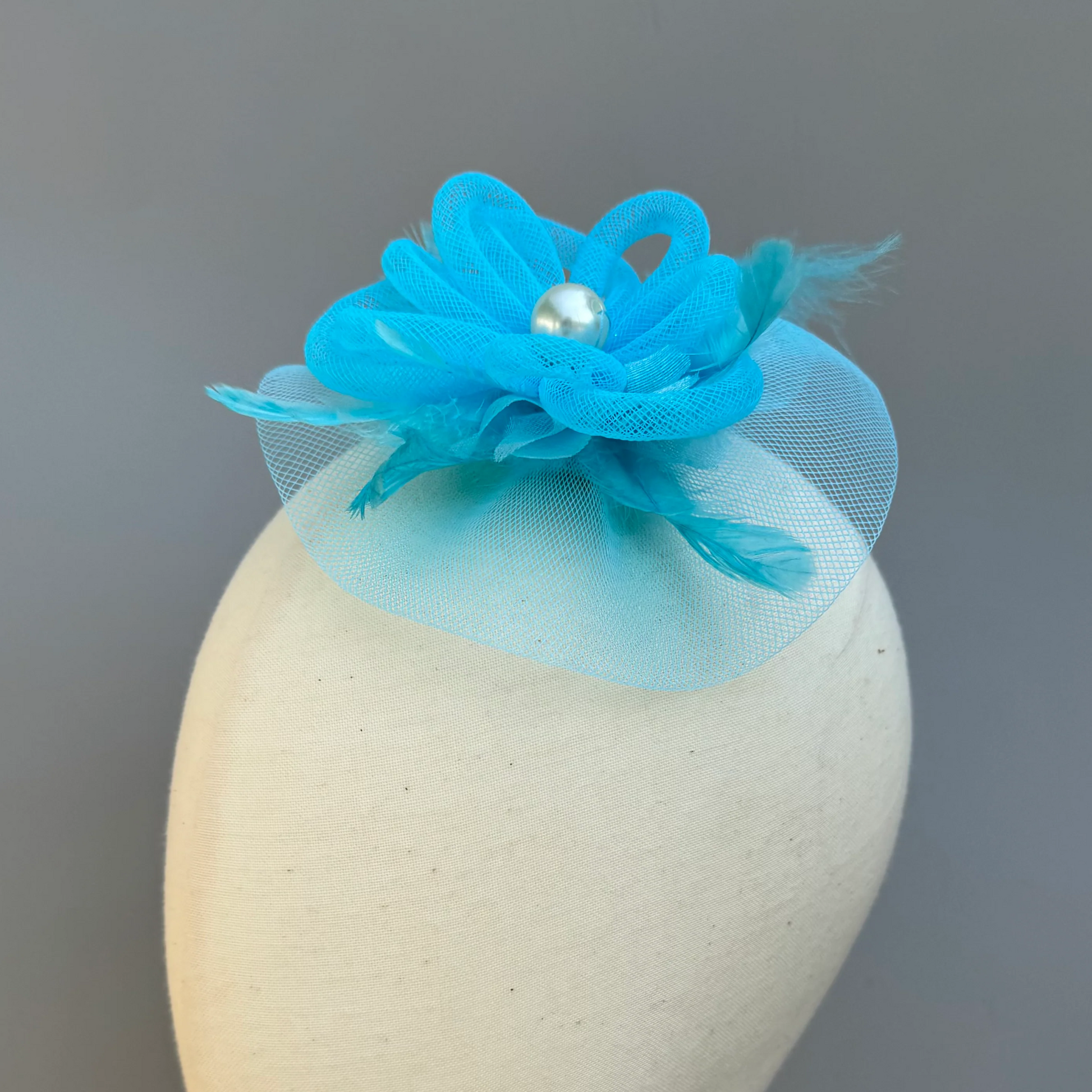 Sky Blue Floral Fascinator Hat Hair Clip | Women Minimal Cocktail Look