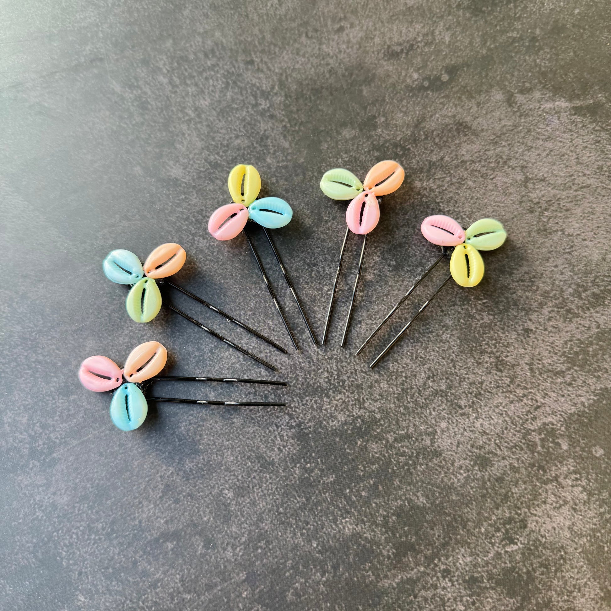 Pastel Cowrie Shell Flower Bobby Pins