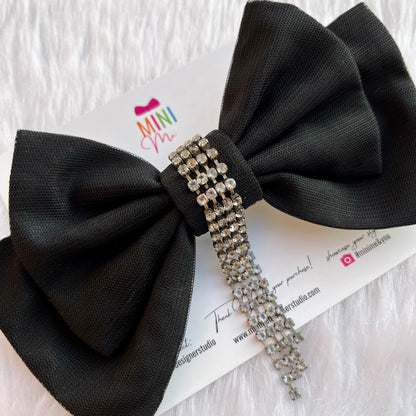 Midnight Jewel Silk Black Bow Hair Clip | Trendy Design
