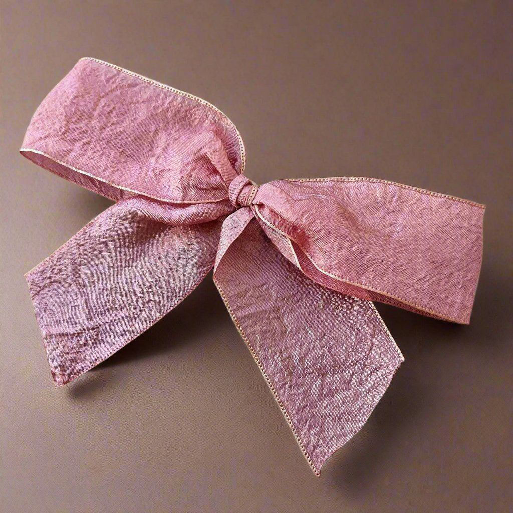 Blush Pink Elegance: Shimmering Ribbon Bow Hair Clip