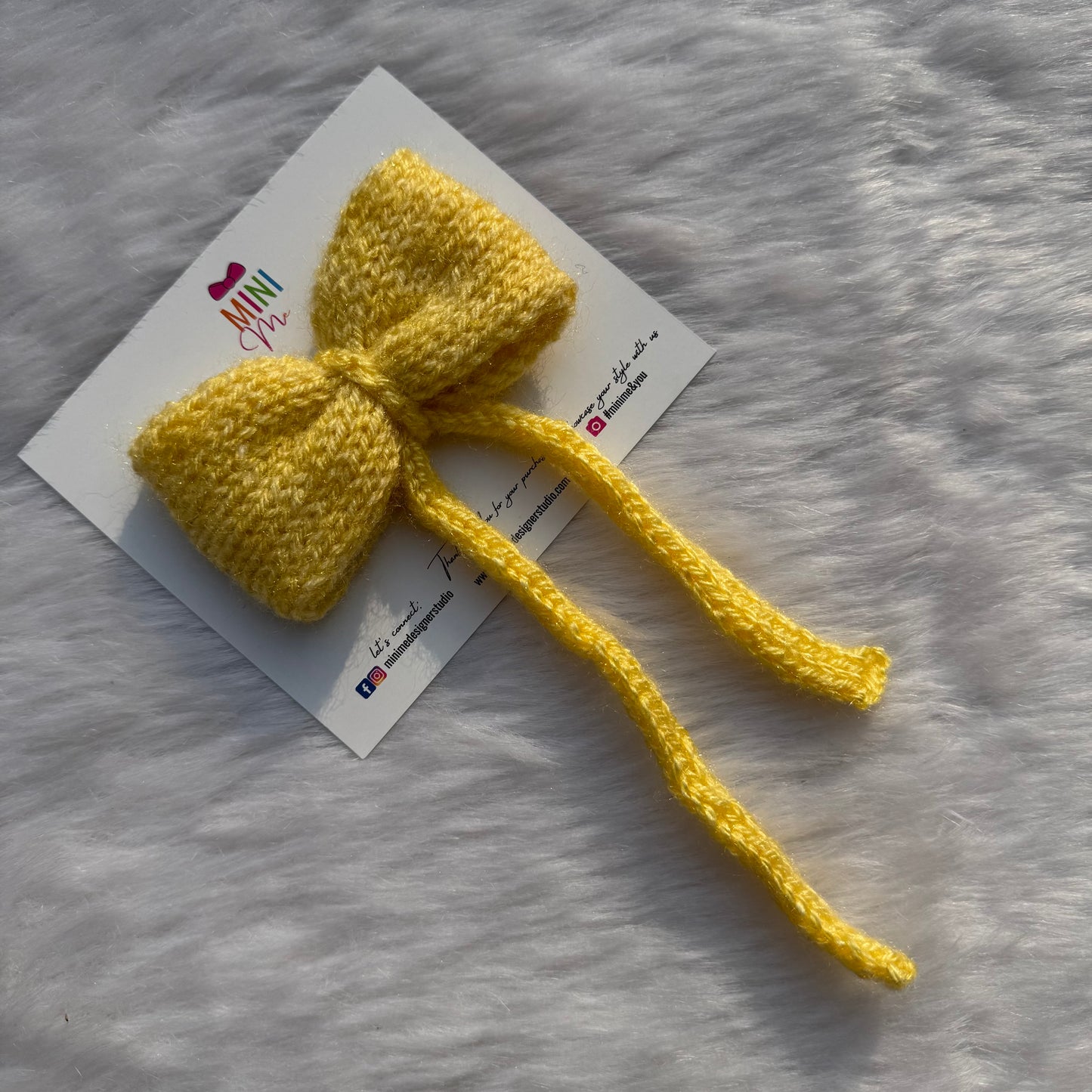 Knitted Yellow Long Tail Bow Hair Clip