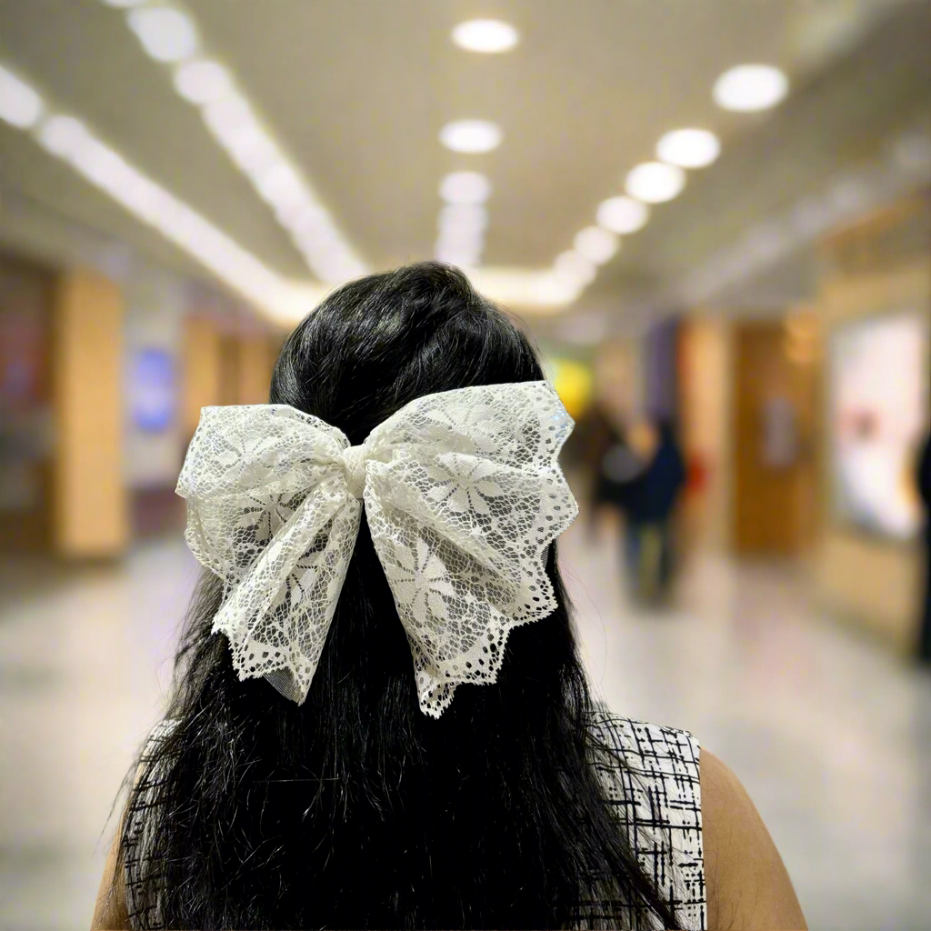 Large White Lace Bow Hair Clip | Vintage Charm