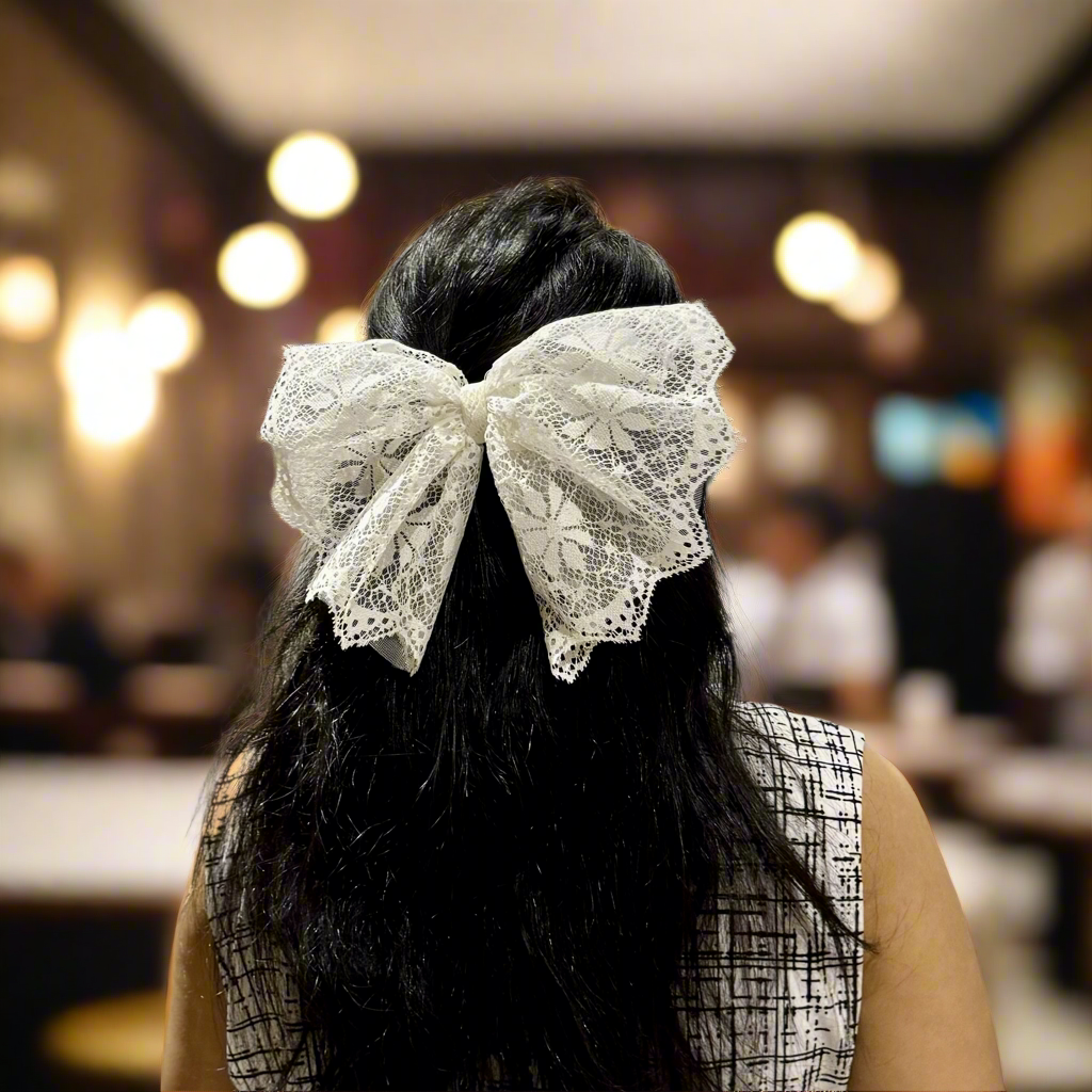 Large White Lace Bow Hair Clip | Retro Vibe