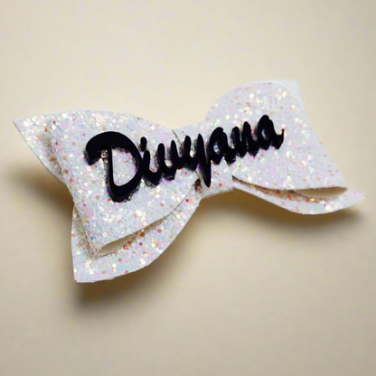 White Hair Bow Clip with Custom Name