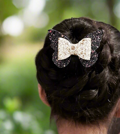 Black and Gold Butterfly Bow Hair Clip