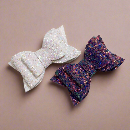 White and Multicolor glitter bow clips