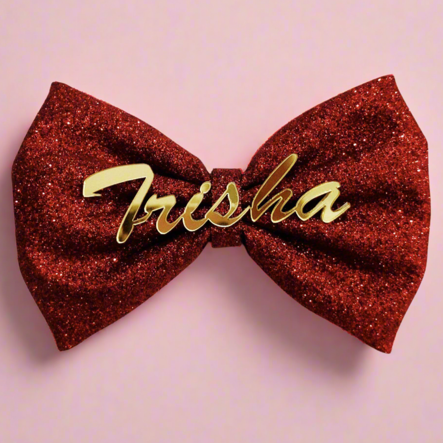 Sparkly Red Bow Hair Clip | Custom Name Personalized Gift